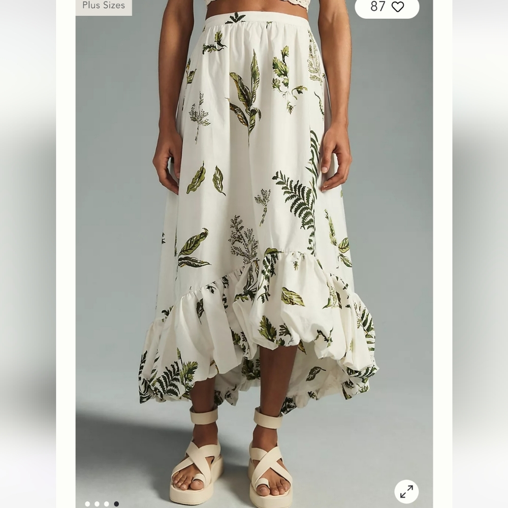 NWT Anthropologie High Low Cotton Bubble skirt leaf print size XL - Picture 4 of 7